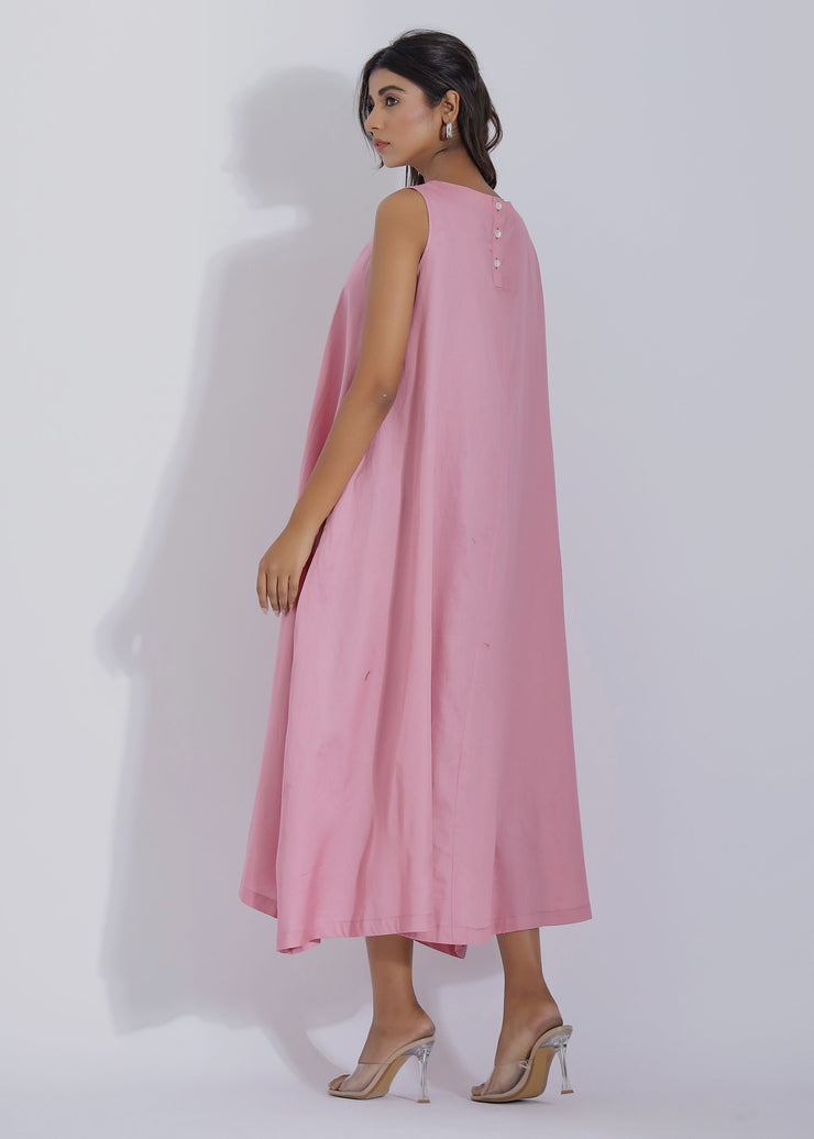 Pink Cotton Midi Dress back
