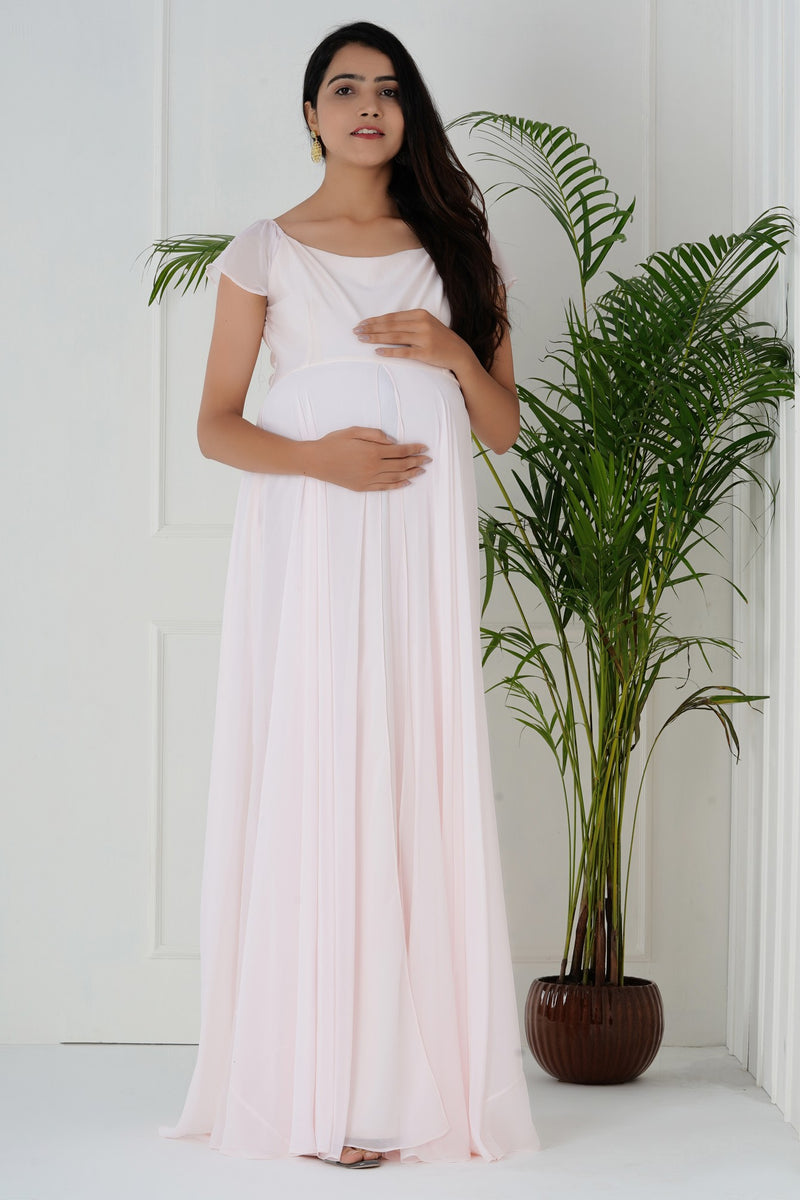 "Radiant Bloom Blush Pink Maternity Dress for Captivating Photoshoots