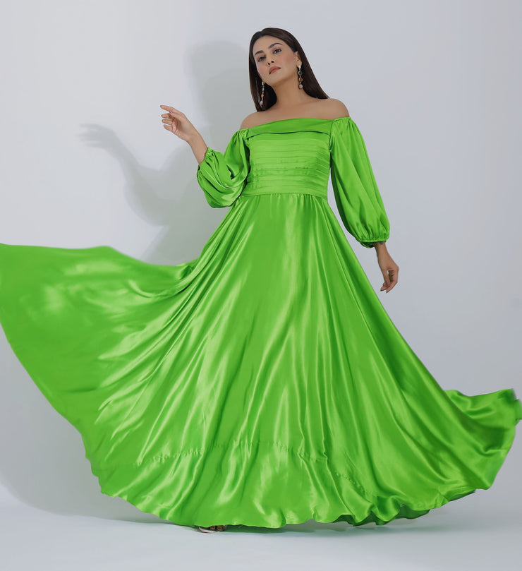 Pleated Off Shoulder Gown 1