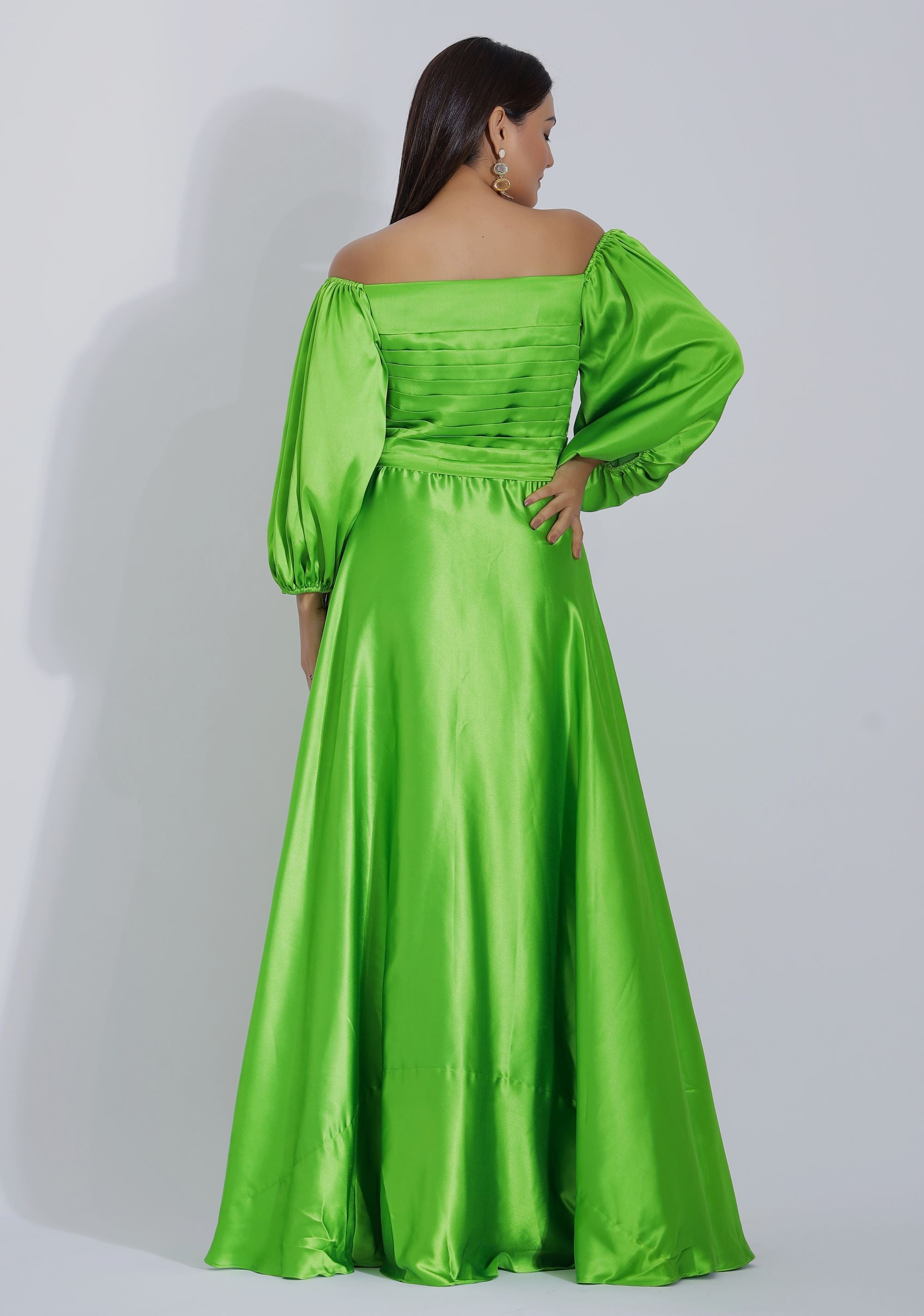 Pleated Off Shoulder Gown back