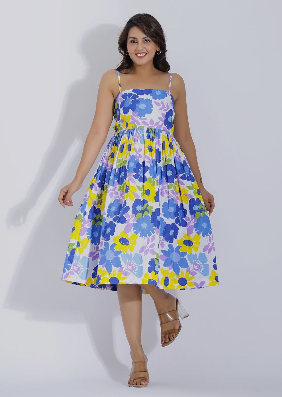 Printed floral cotton dress front 1