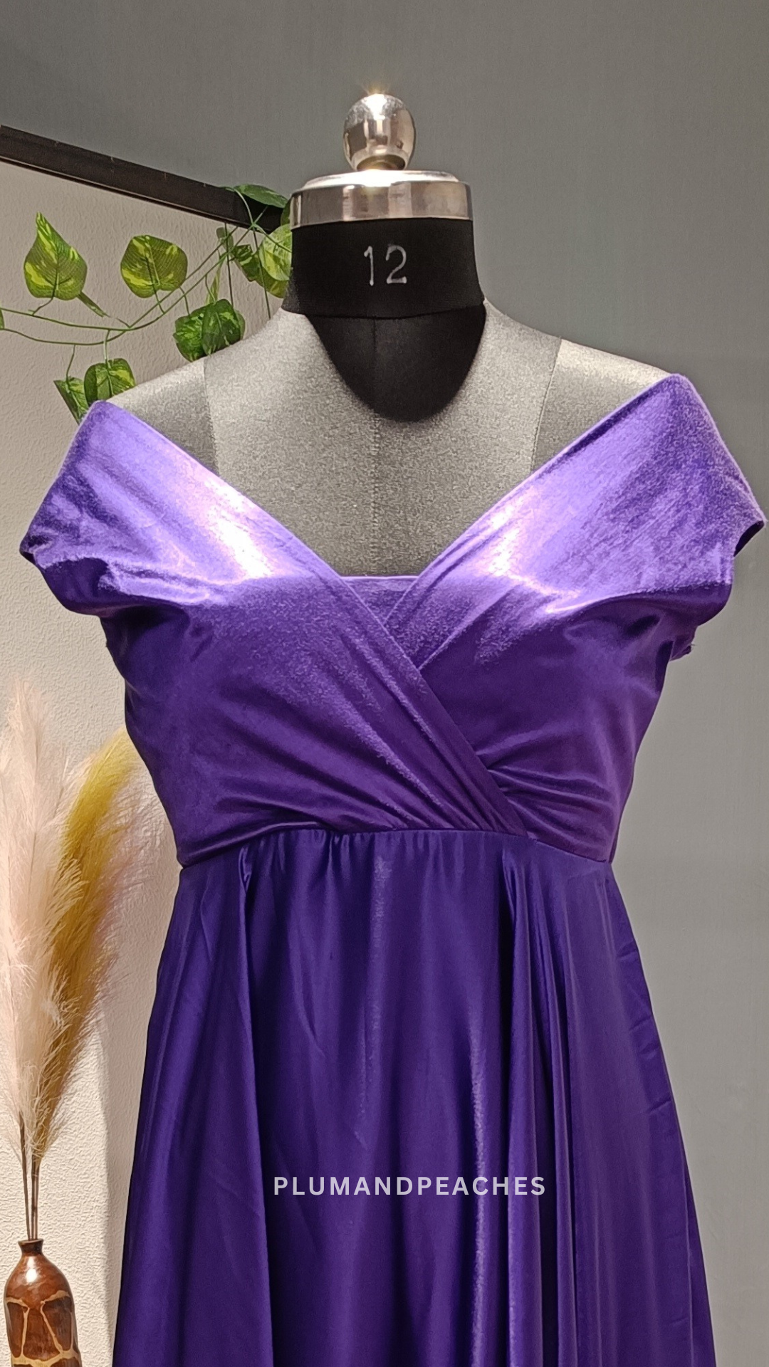 Off-Shoulder Maternity Dress in purple color