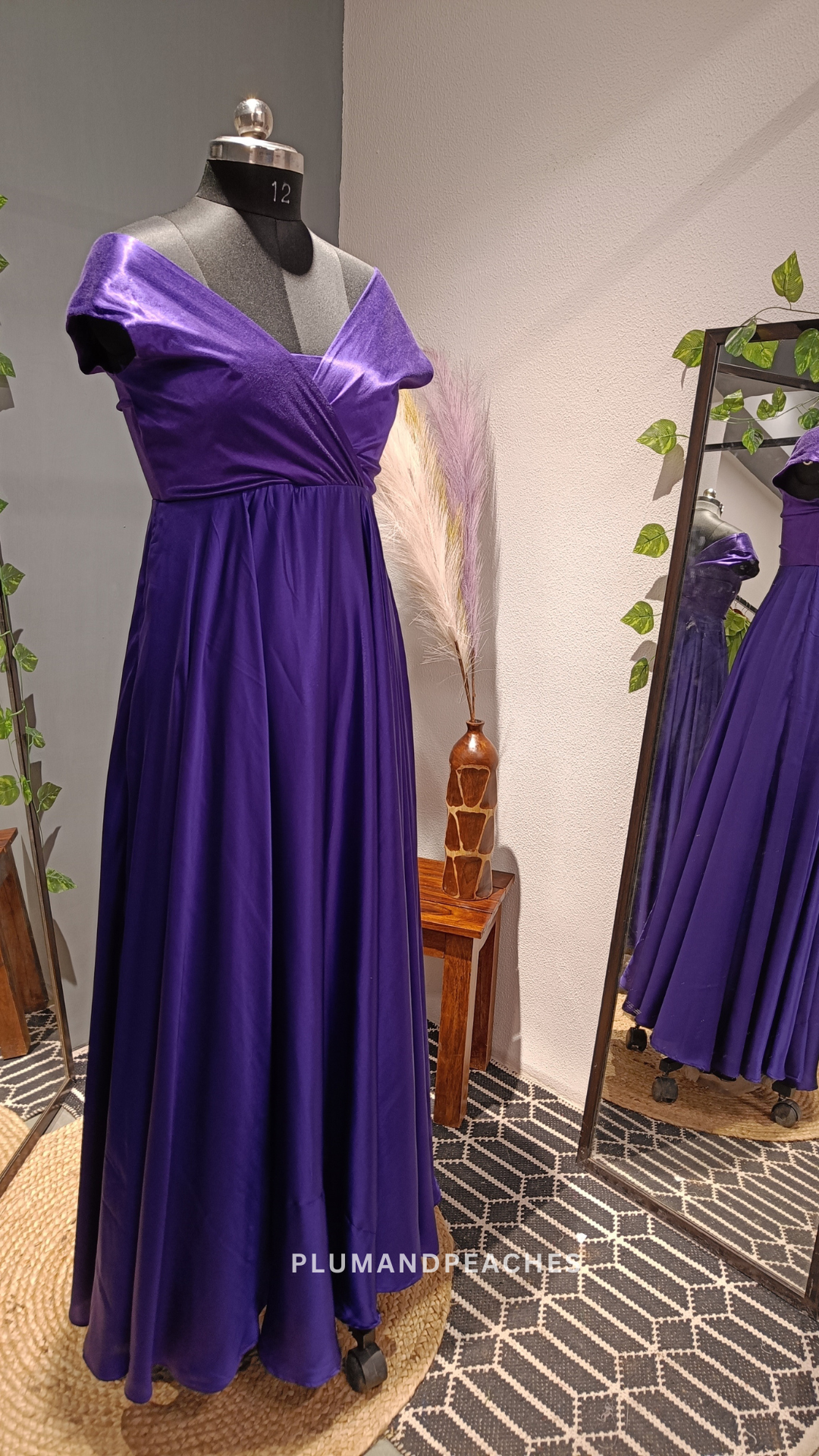Off-Shoulder Maternity Dress in purple color