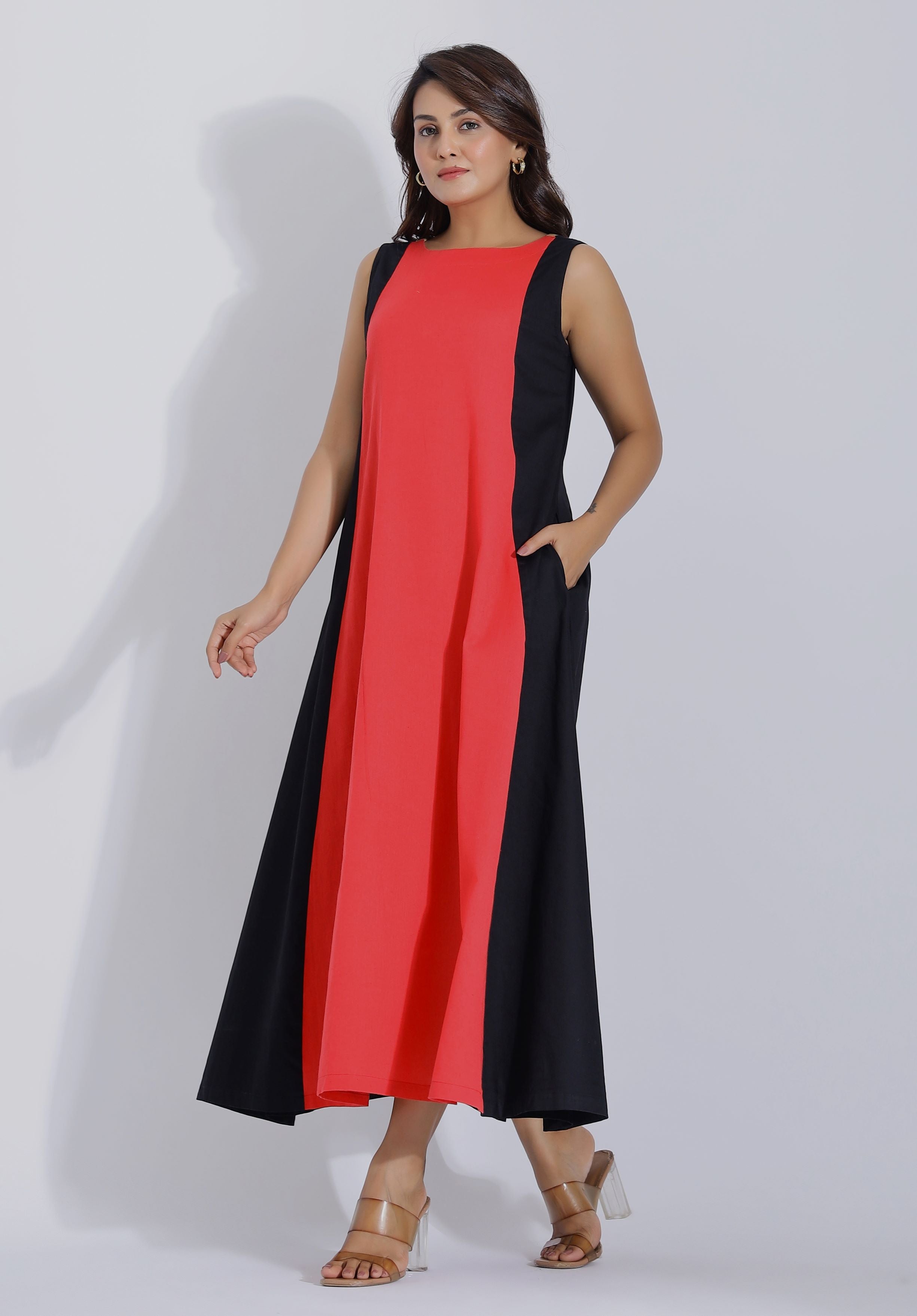 Red Color Block Dress front
