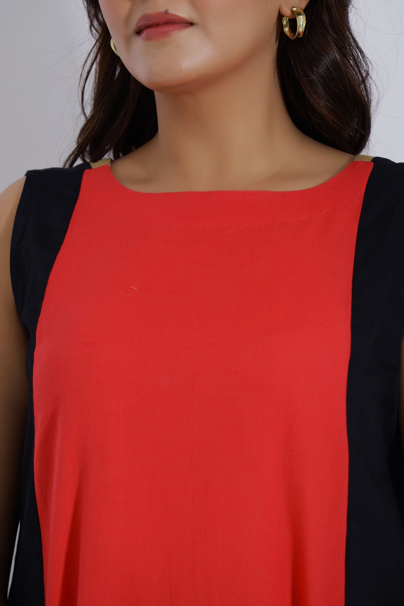 Red Color Block Dress closeup 1