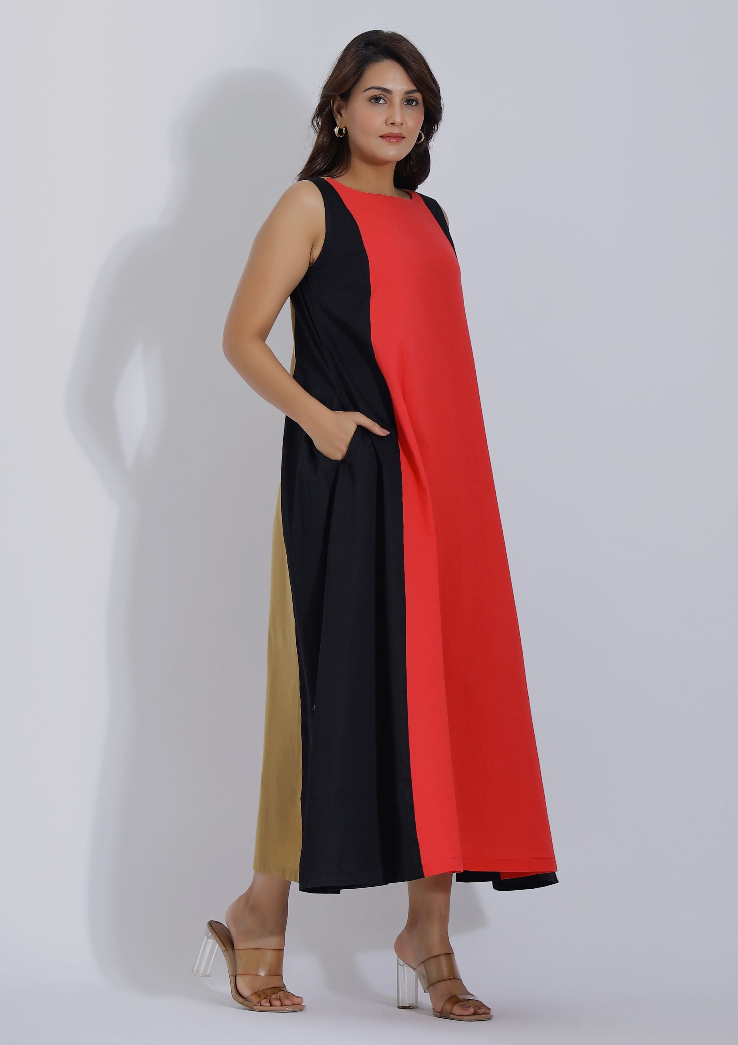Red Color Block Dress side