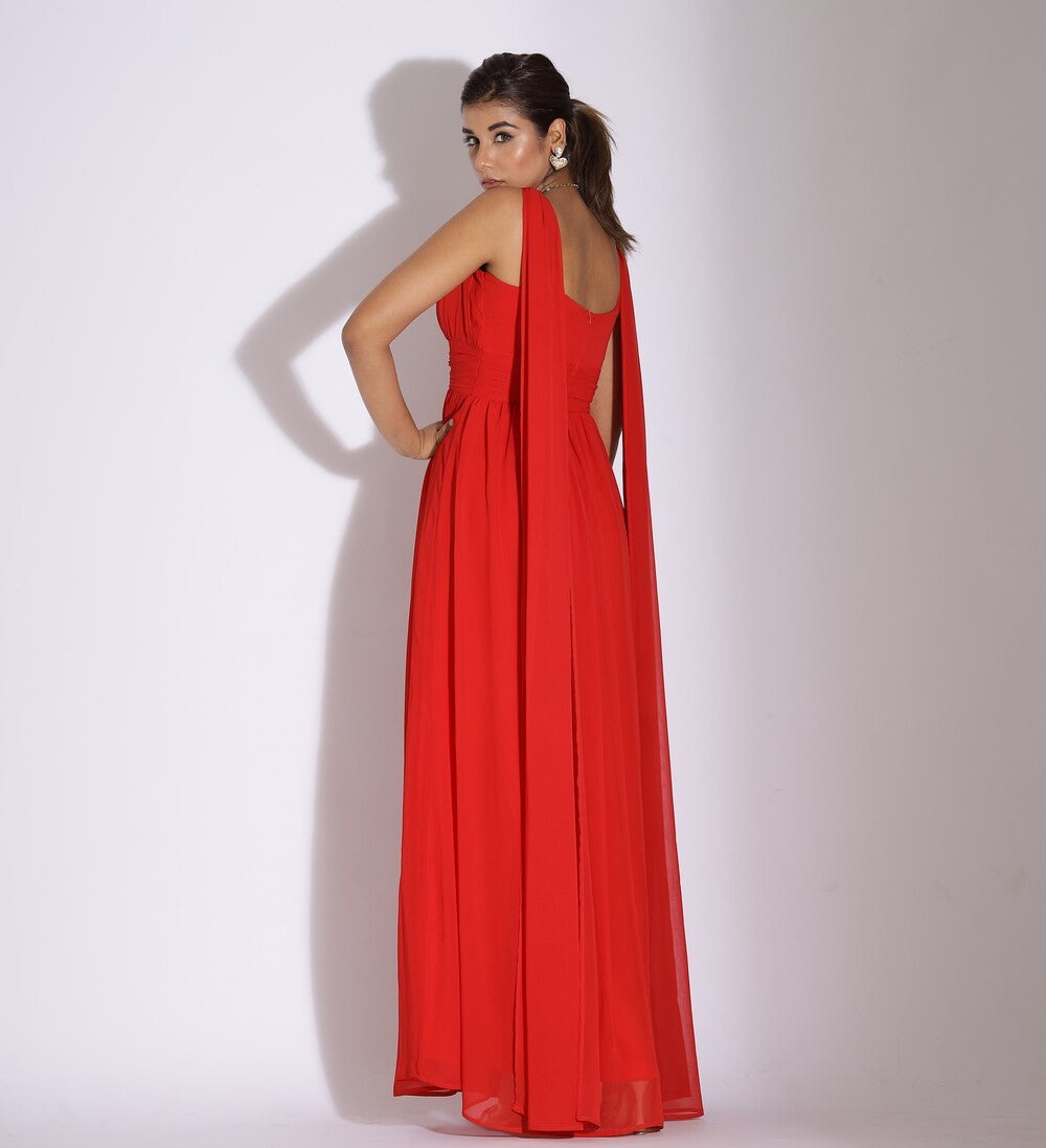 red evening gown for women back