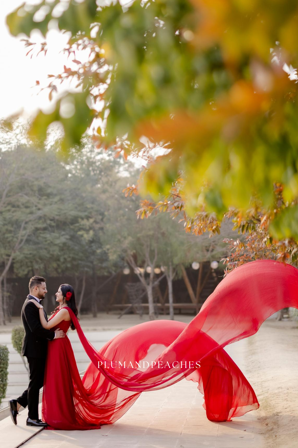 Red One shoulder Long Tail Gown for Prewedding
