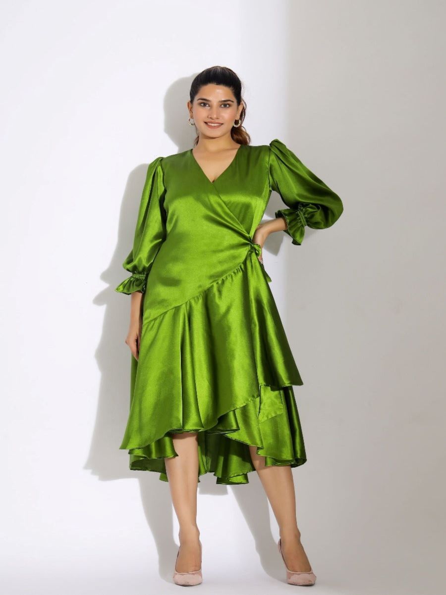 Satin Wrap Dress with Long Sleeves