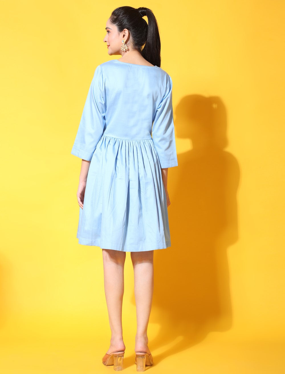 short blue cotton dress back