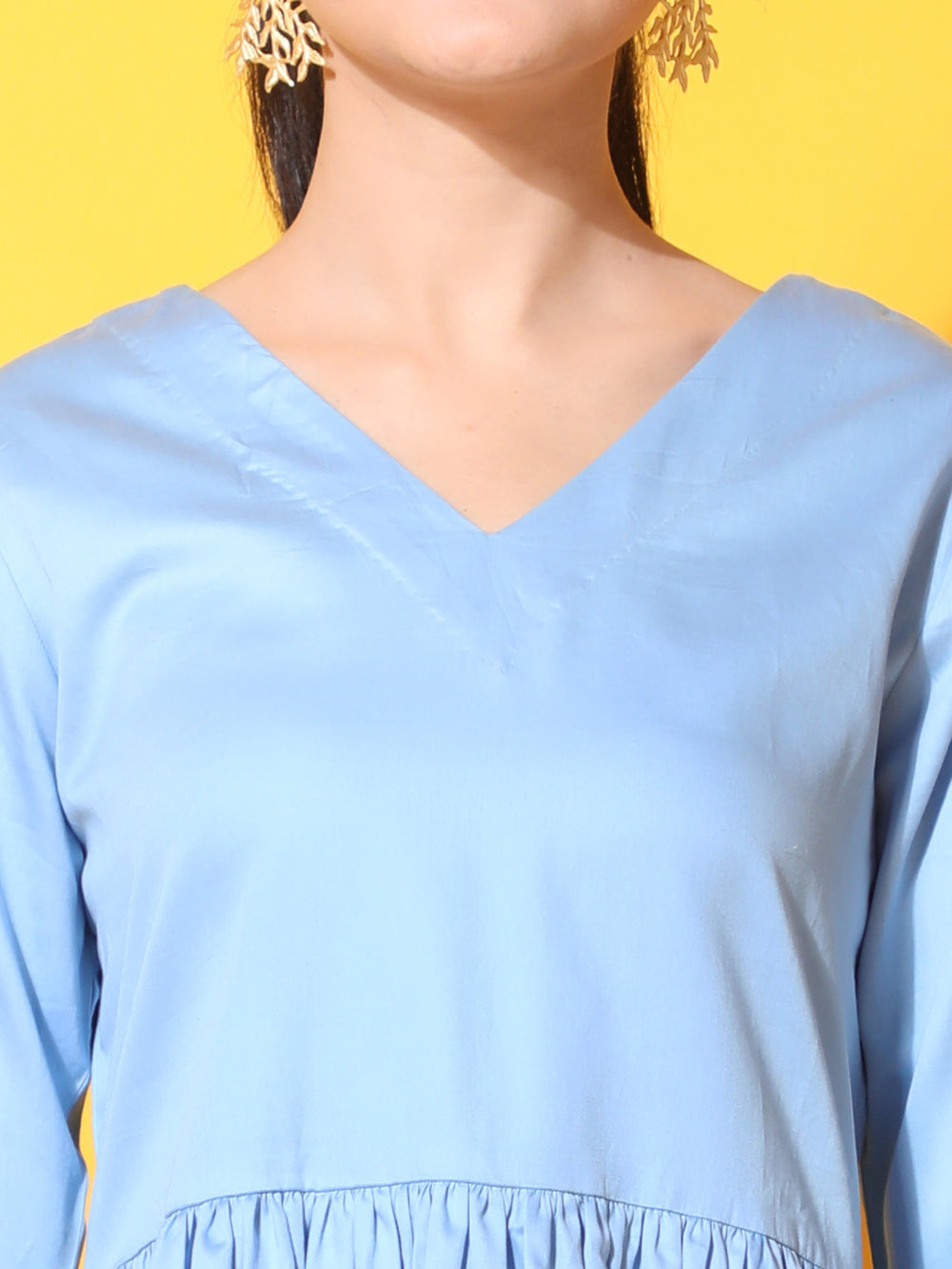 short blue cotton dress closeup