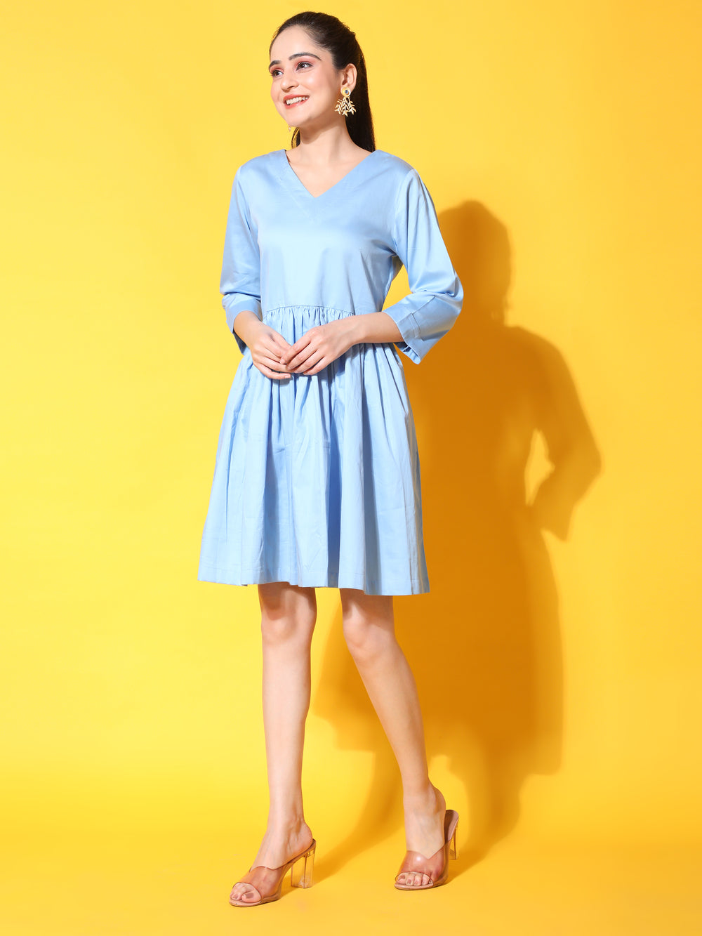 short blue cotton dress side 1