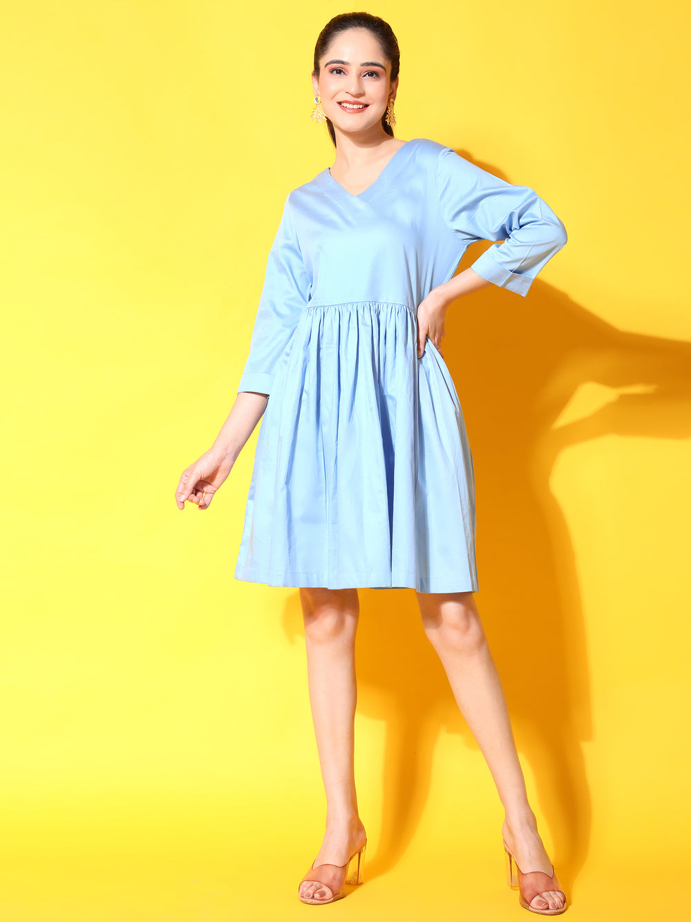 short blue cotton dress side 2