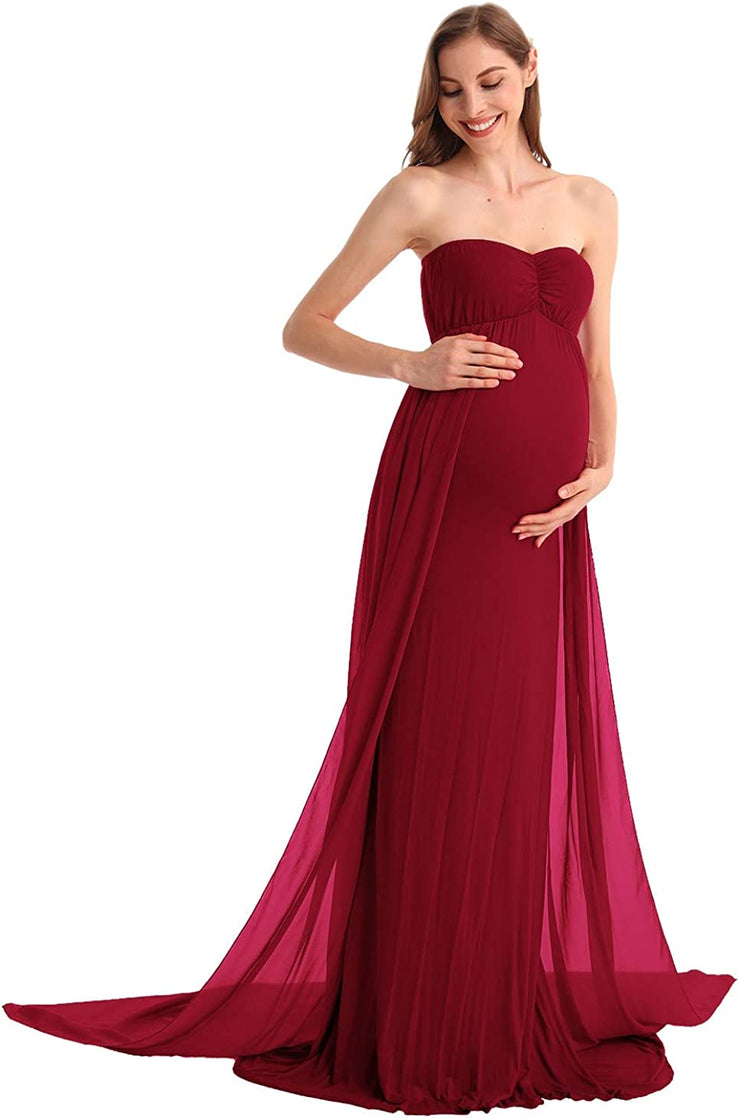 Strapless Maternity Photoshoot Gown Plum and Peaches