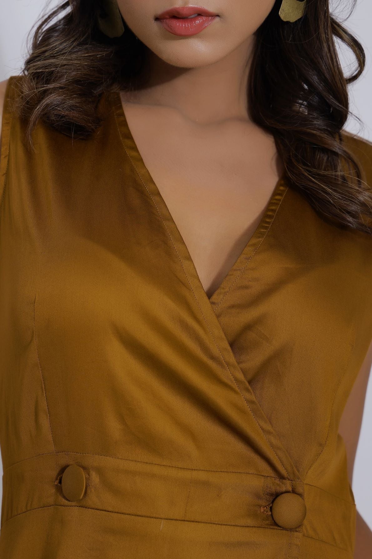 Tan Wrap Cotton Dress closeup 1