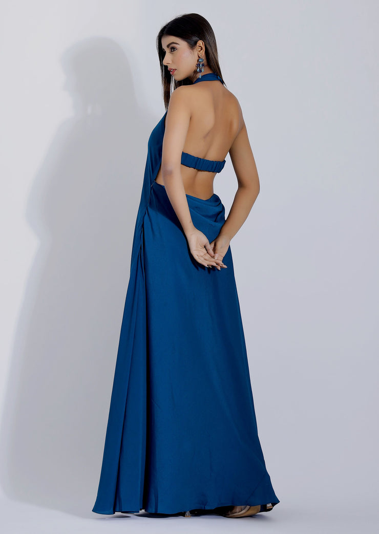 Teal Blue Backless Gown Back
