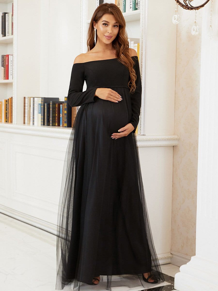 Timeless Elegance: Black Maternity Dress in Tulle and Jersey