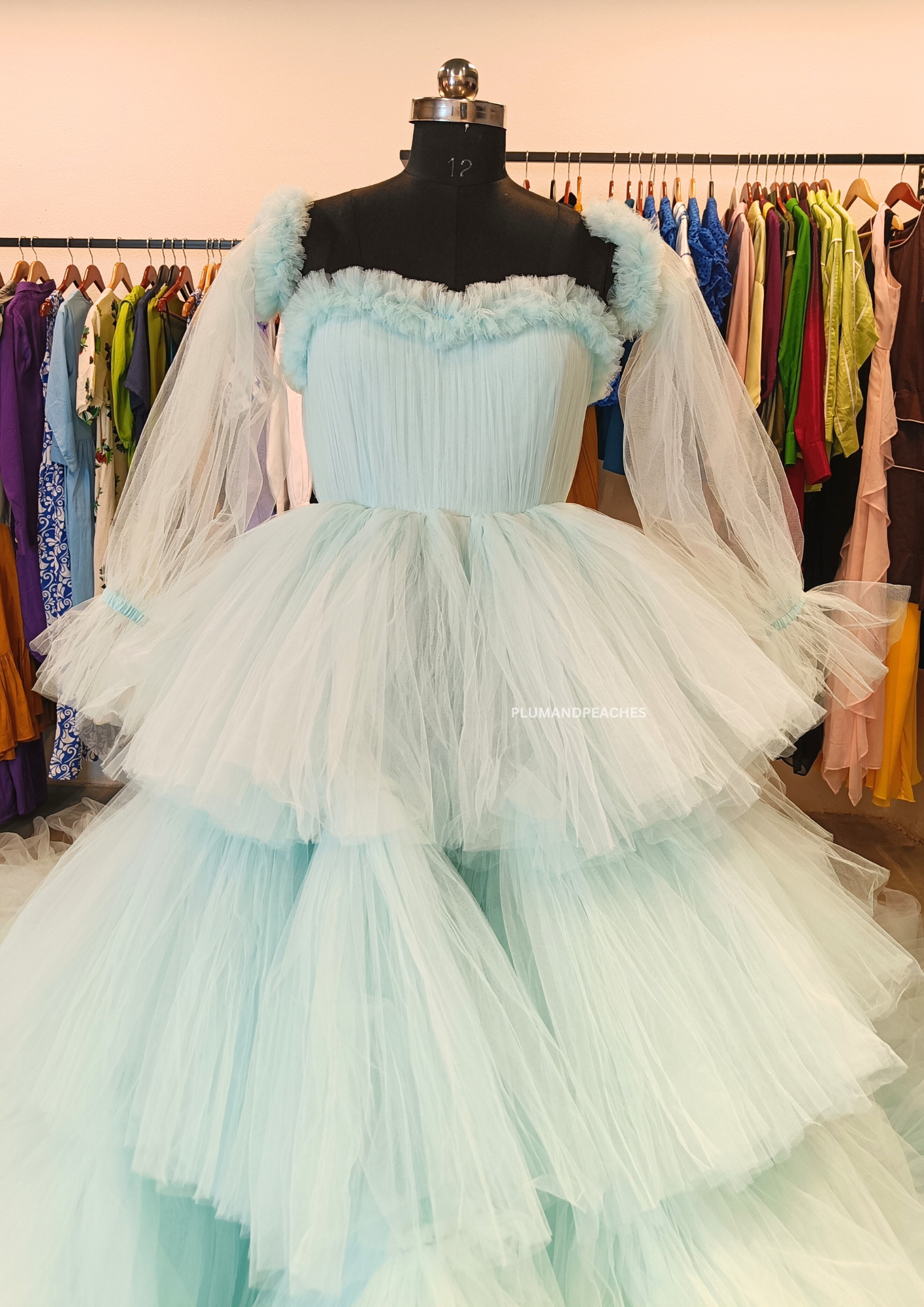 Tulle gown with long trail closeup