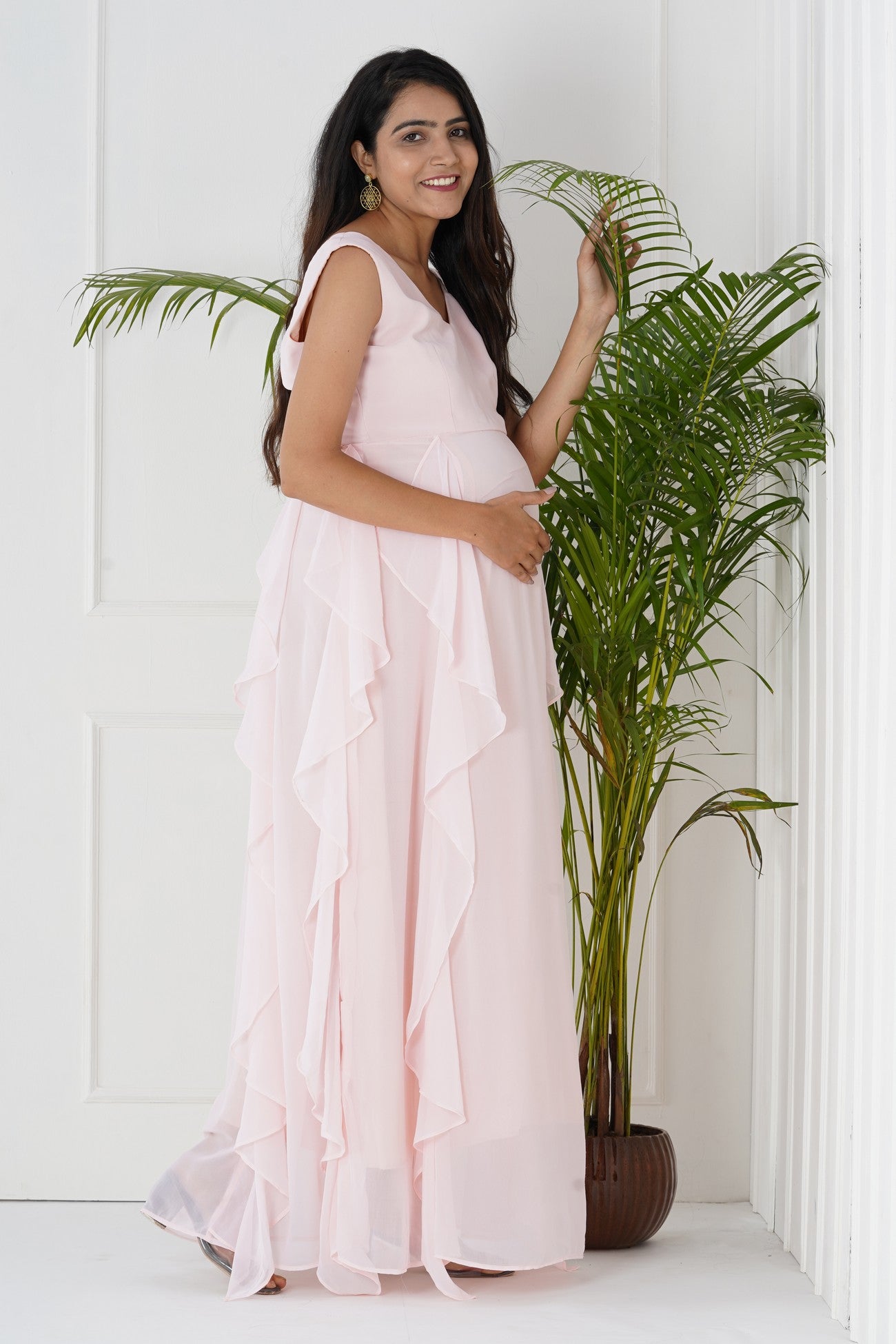Radiant Motherhood: Georgette Maternity Dress for Baby Shower – Plum