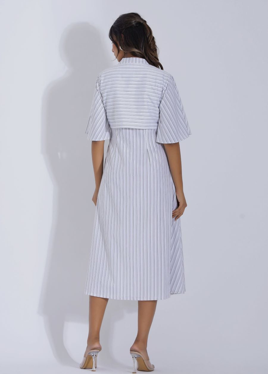 White Stripe Semi Formal Dress for Women