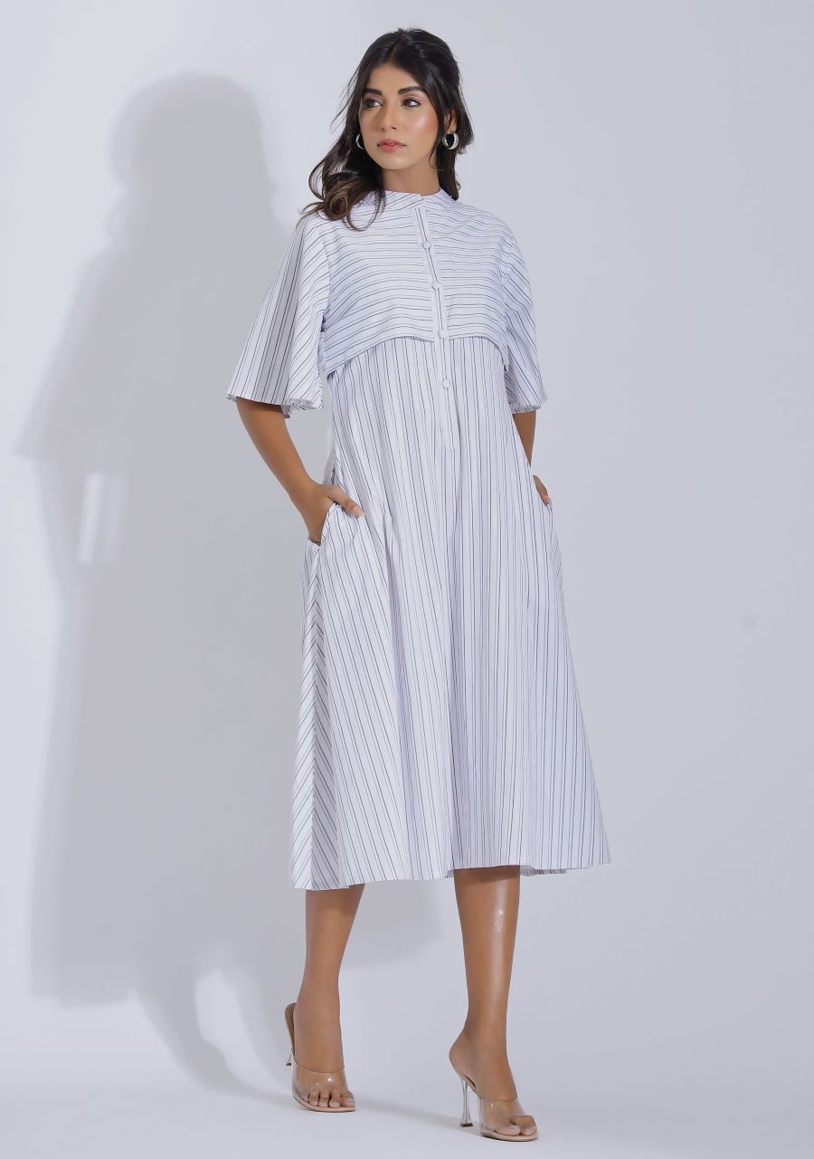 White Stripe Semi Formal Dress for Women