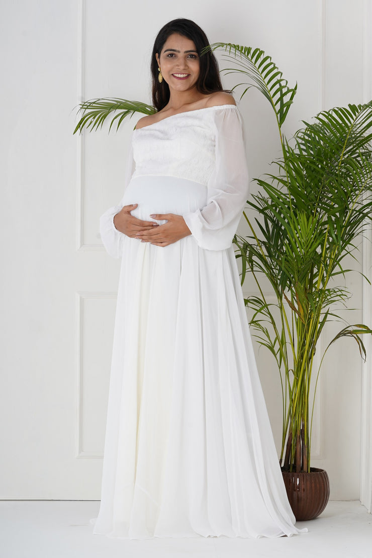 Whiter Maternity Gown For Photoshoot