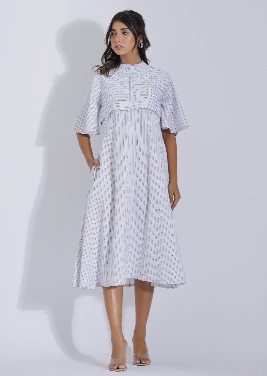 White Stripe Midi Dress Front