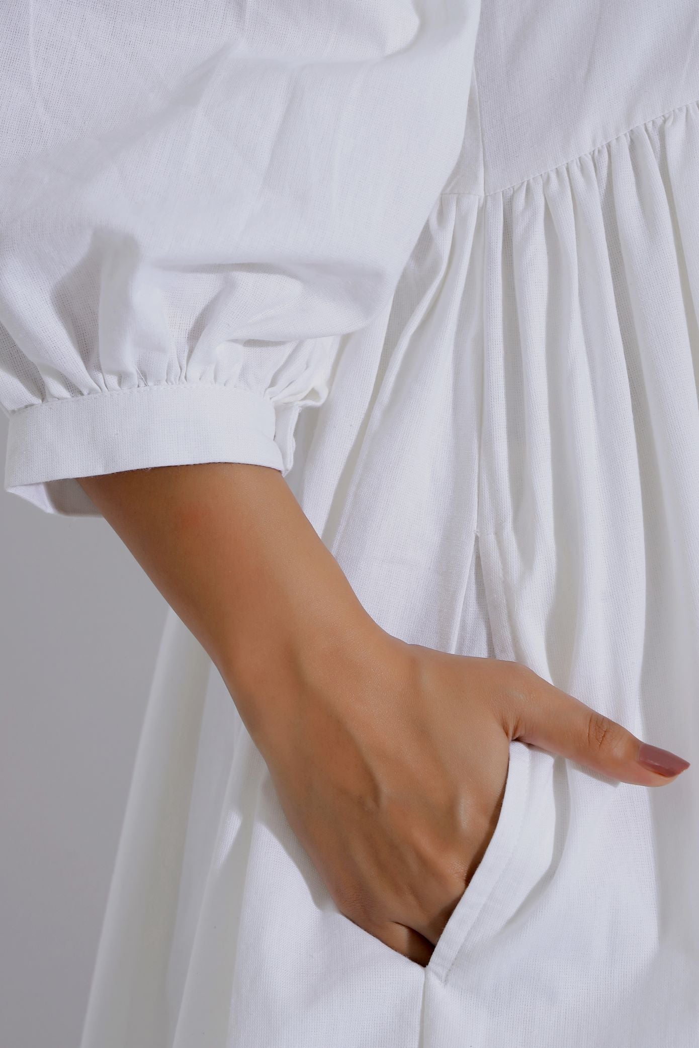 White Cotton Dress pocket