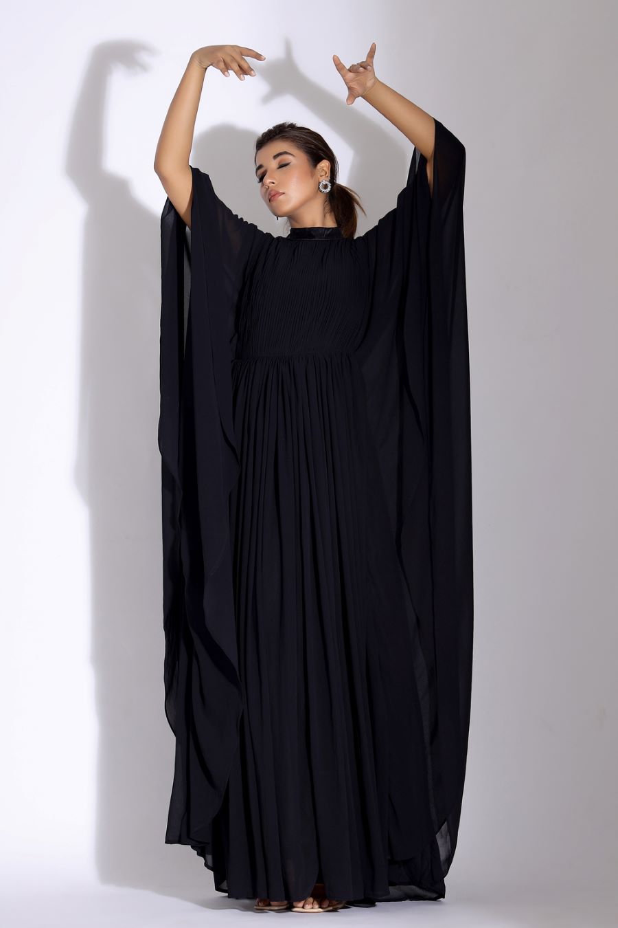 Women Party Wear Long Kaftan Dress in Black