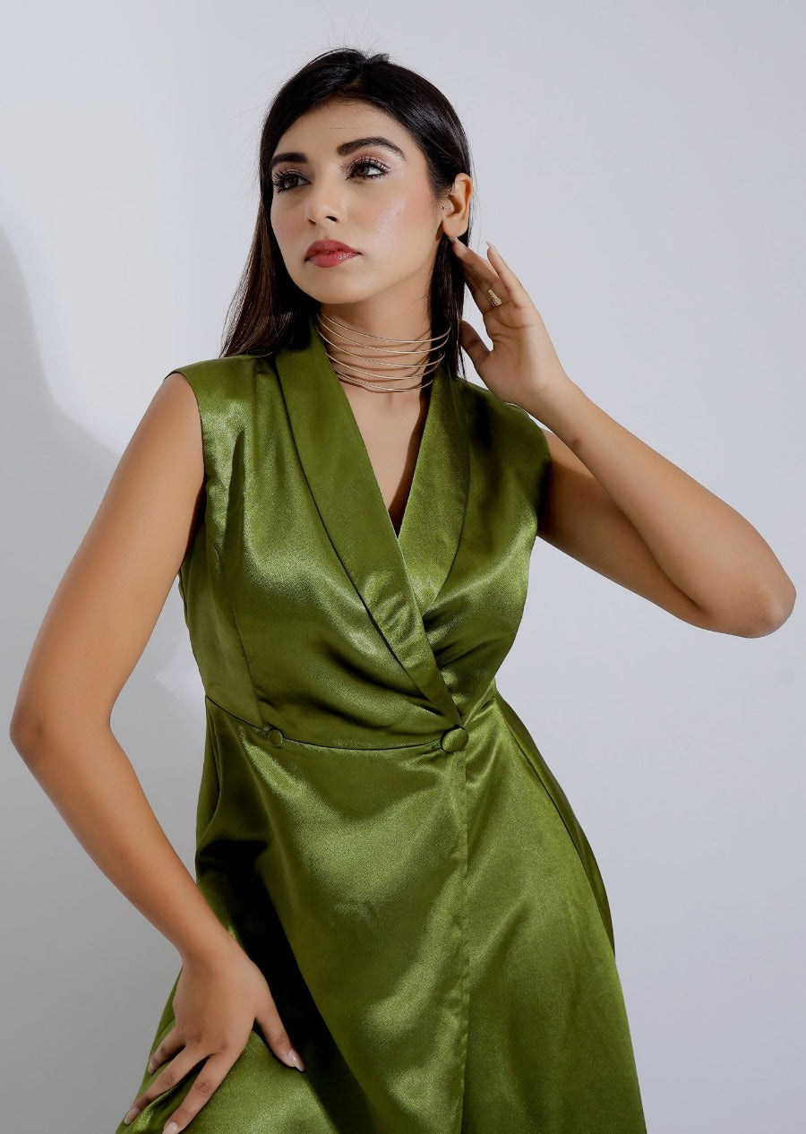 Wrap Satin Olive Green Gown