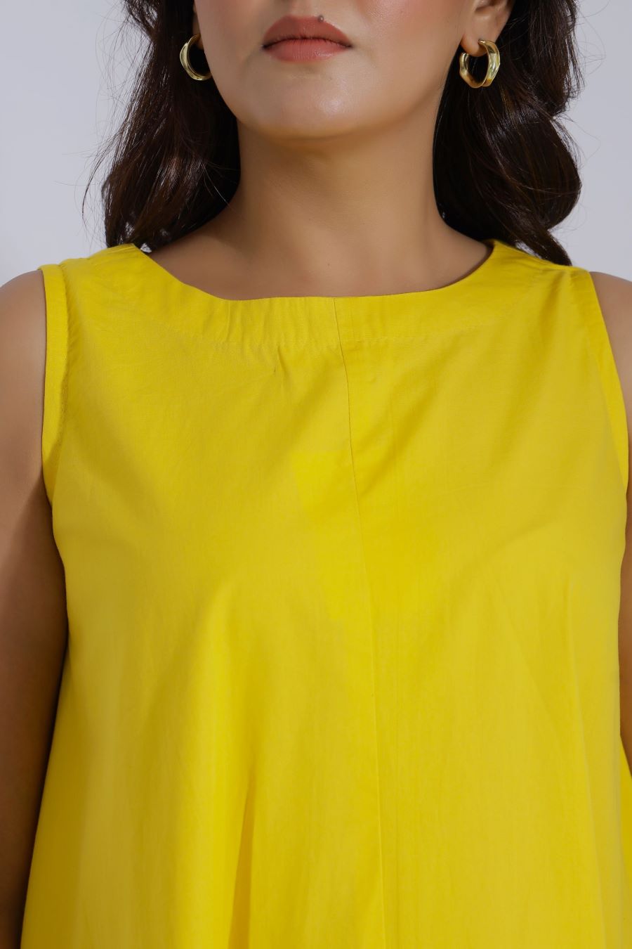 Yellow Color Cotton Midi Dress For Women
