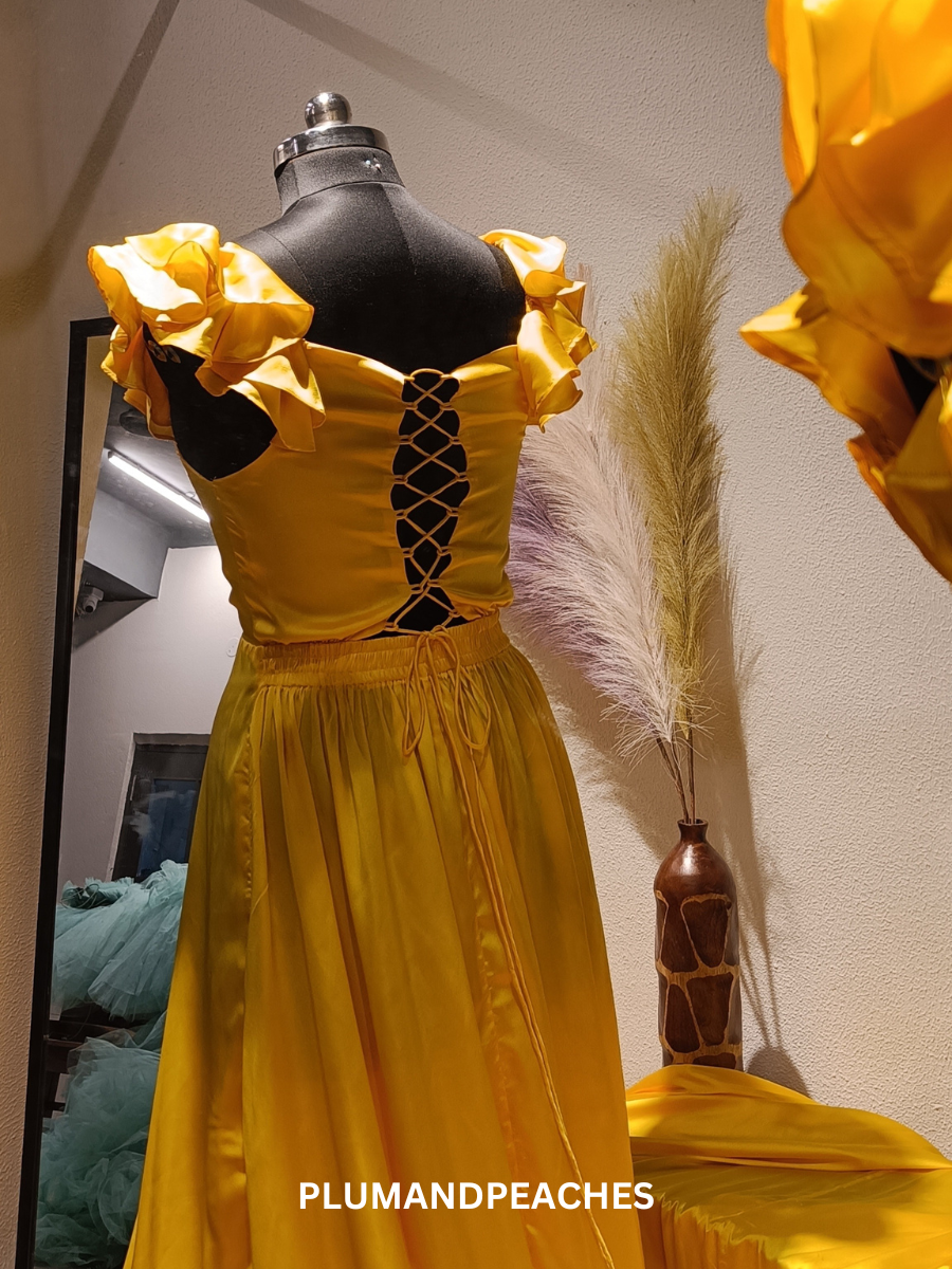 Yellow Long Tail Dress for Photoshoot