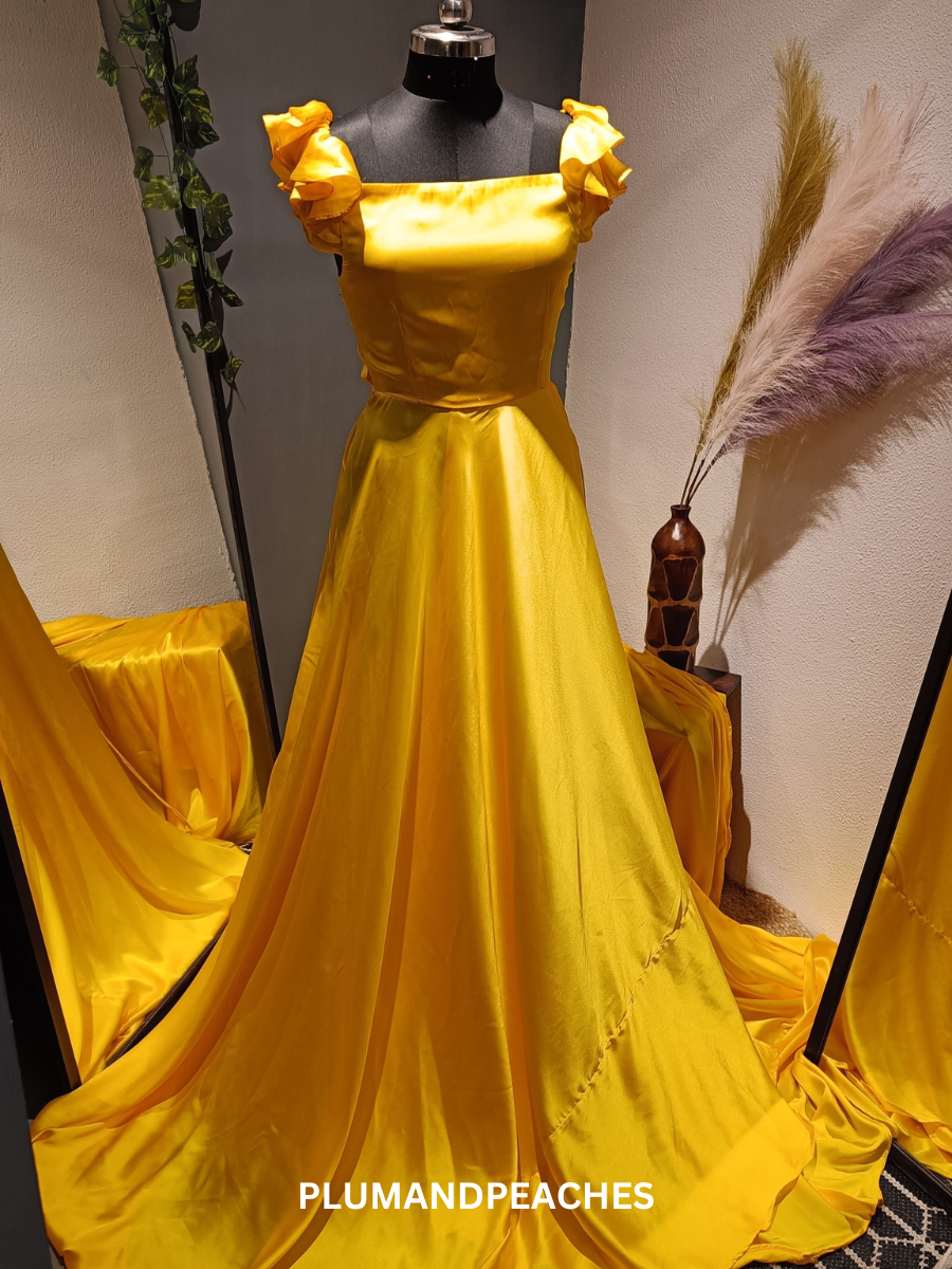 Yellow Long Tail Dress for Photoshoot