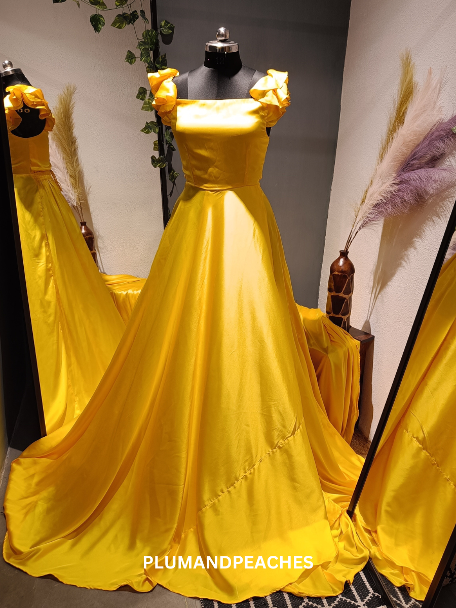 Yellow Long Tail Dress for Photoshoot