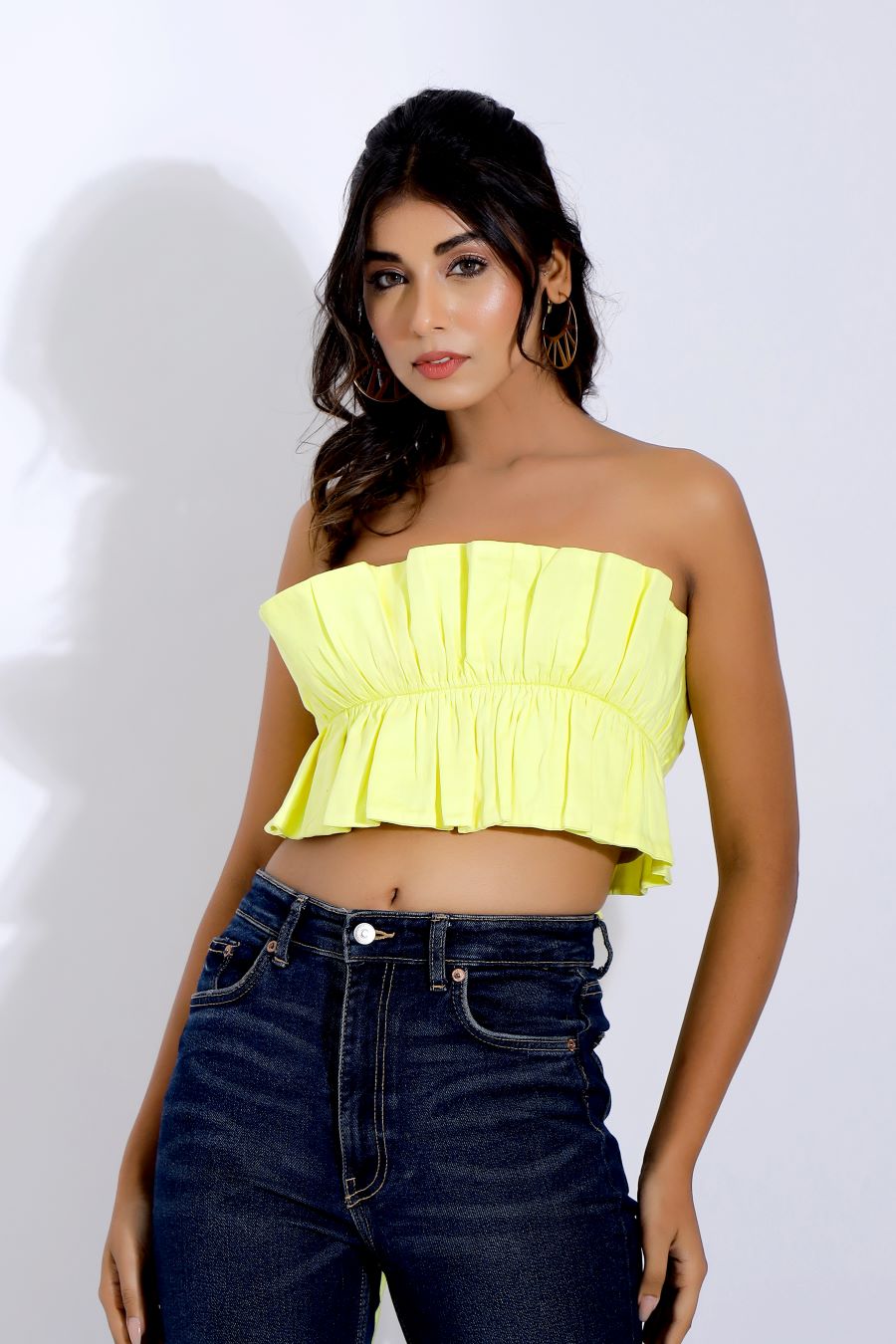 Yellow Ruffle Strapless Tube Top