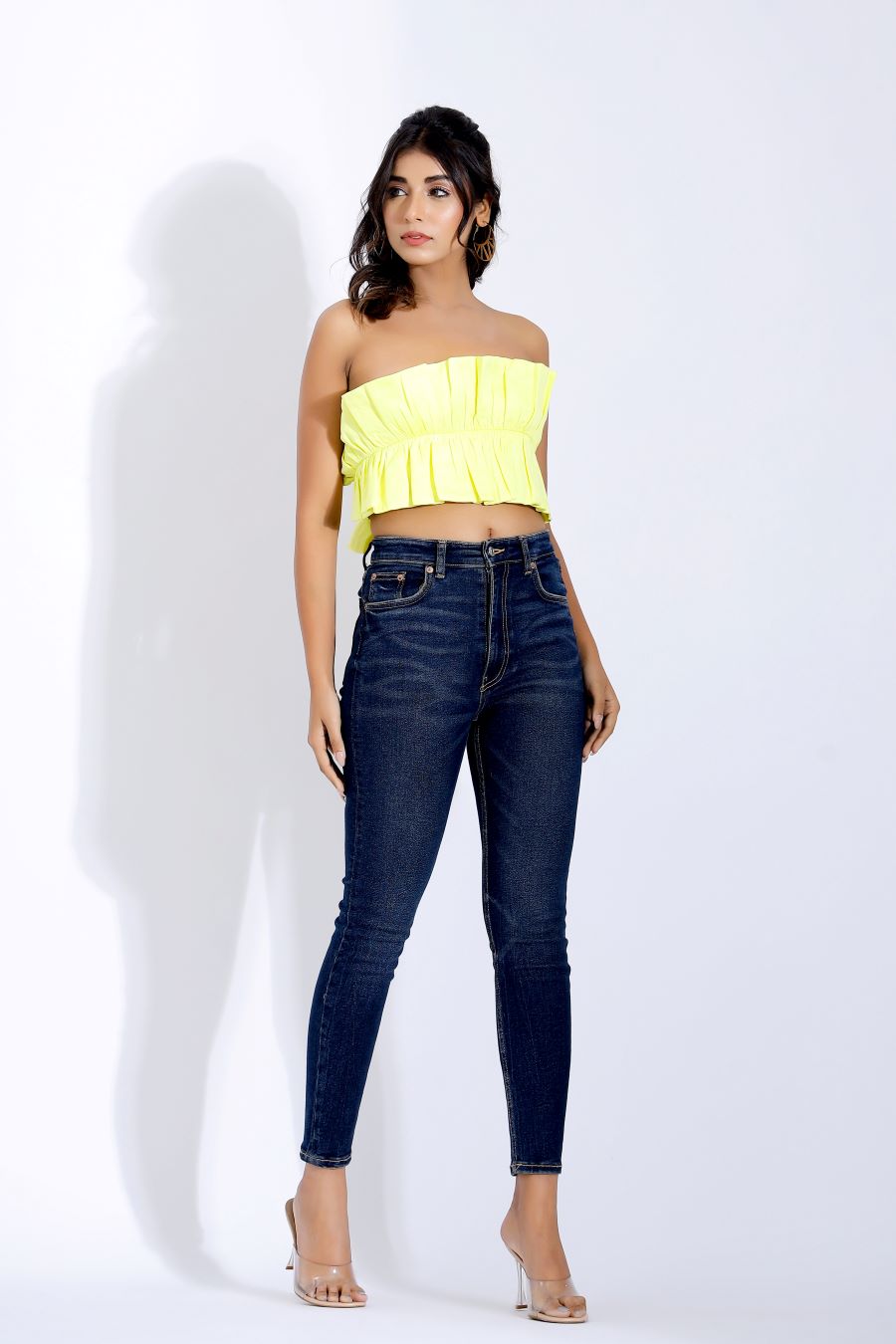 Yellow Ruffle Strapless Tube Top