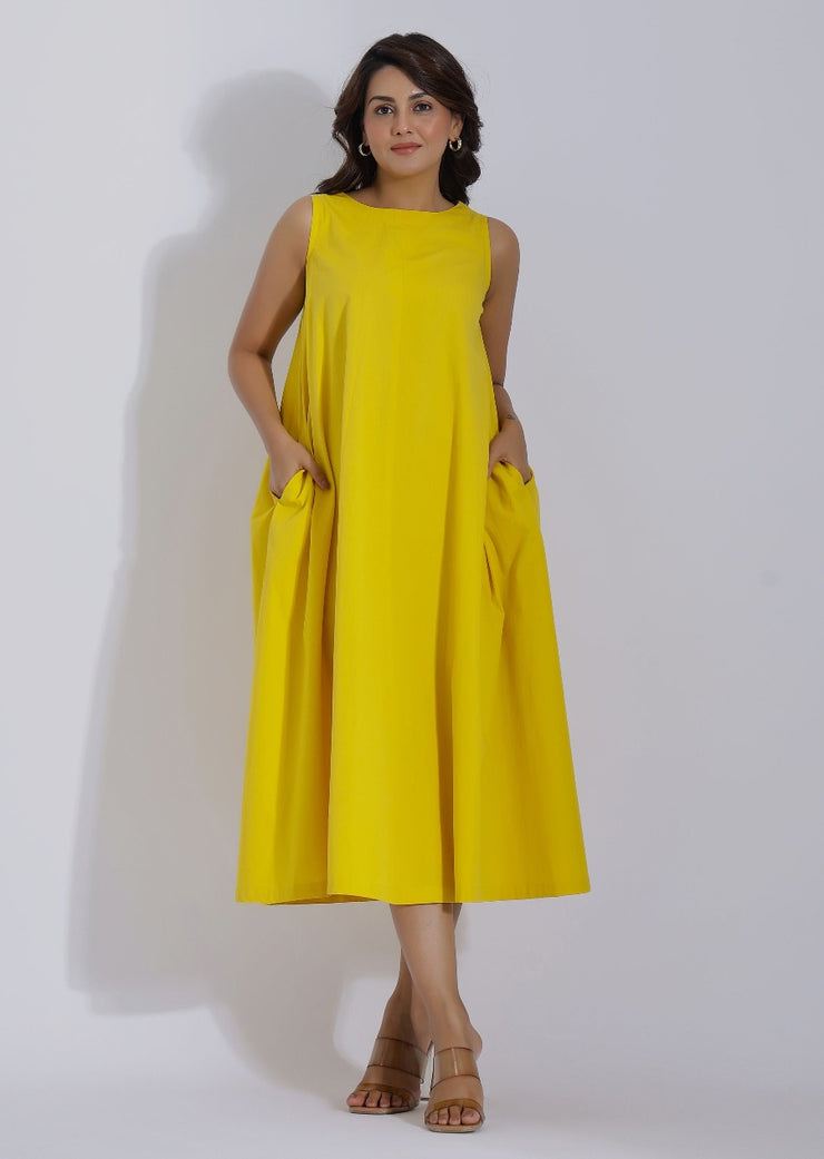 Yellow Cotton Midi Dress Front
