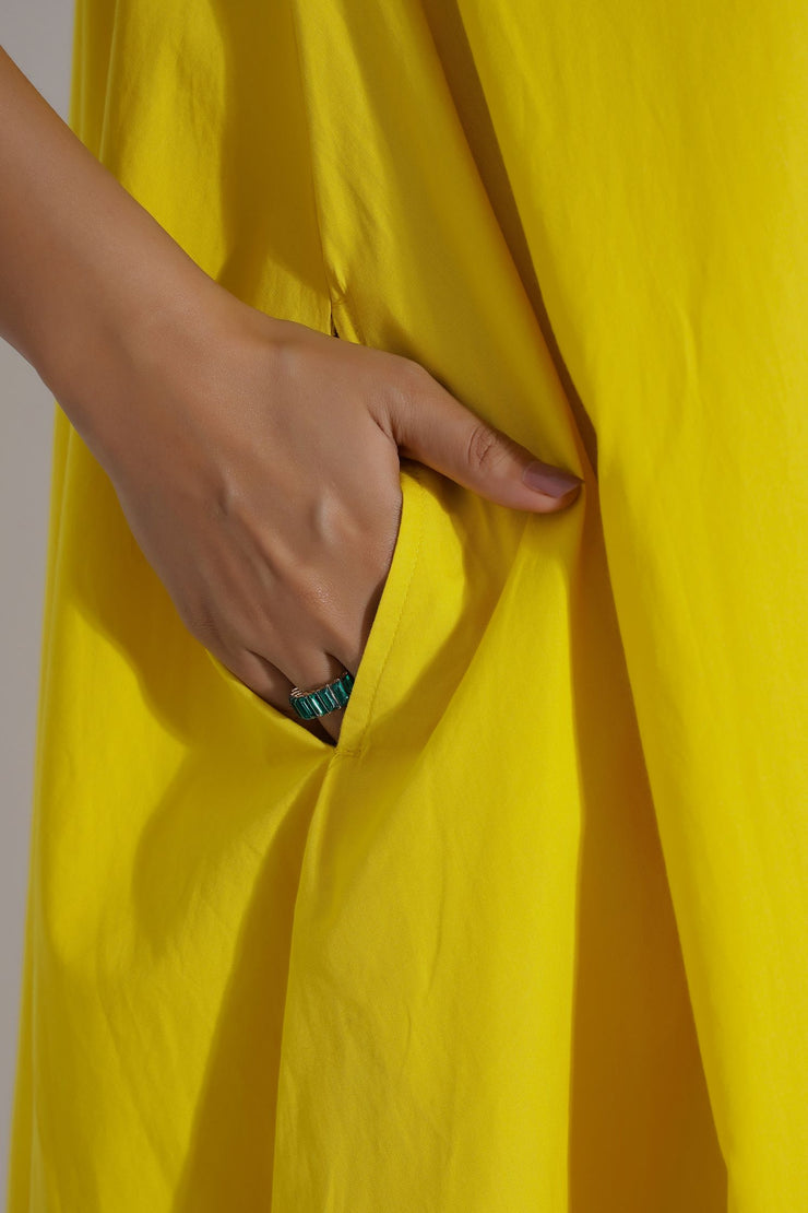 Yellow Cotton Midi Dress closeup