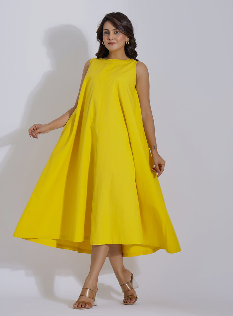 Yellow Cotton Midi Dress front 1