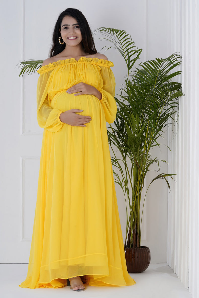 Radiant Yellow Maternity Dress for Baby Shower Comfort & Style Plum