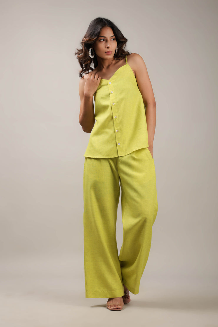 lime yellow linen co-ord set front3