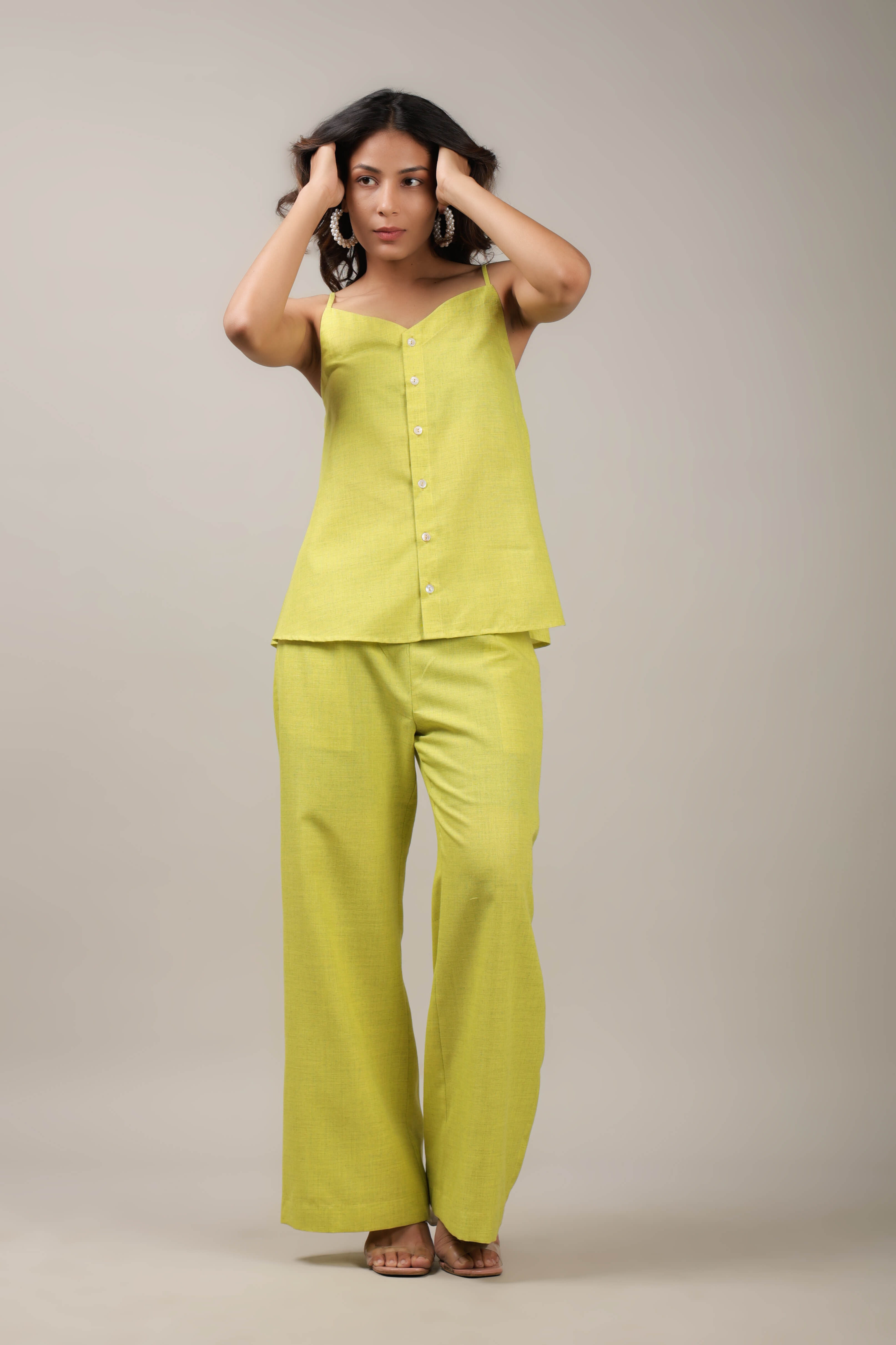 lime yellow linen co-ord set front4