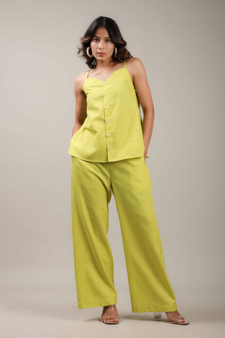 lime yellow linen co-ord set front