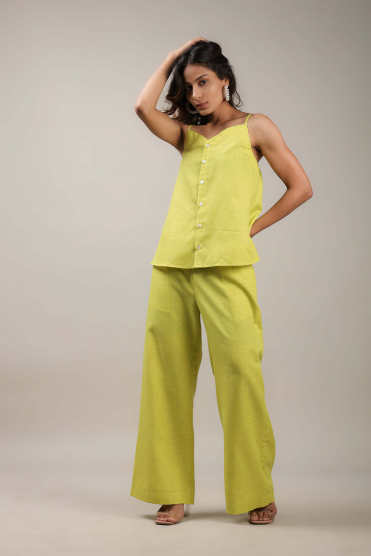 lime yellow linen co-ord set side