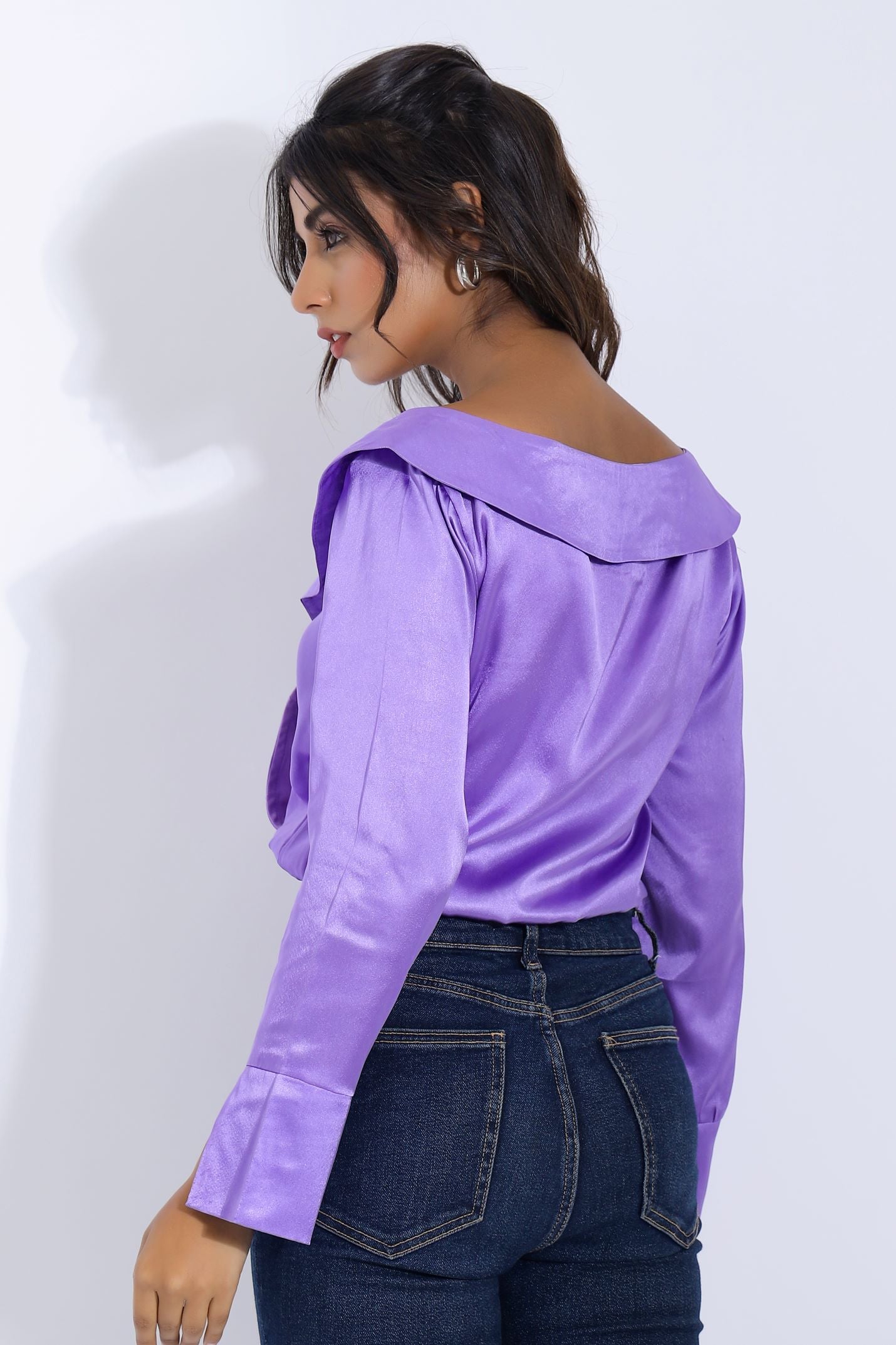 Off Shoulder Lavender Satin Top