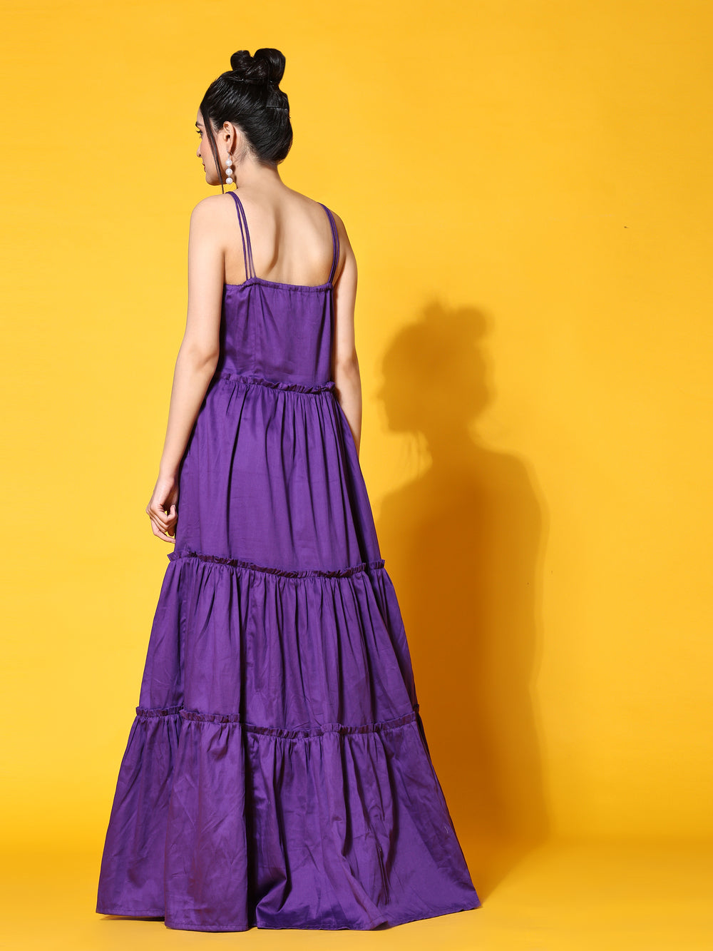 purple tiered maxi dress back