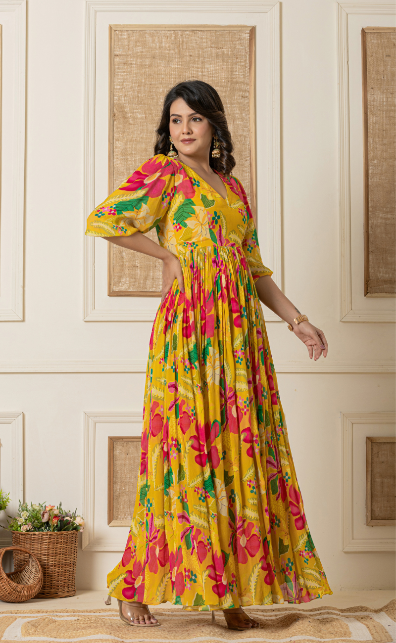 yellow indo western dress for women