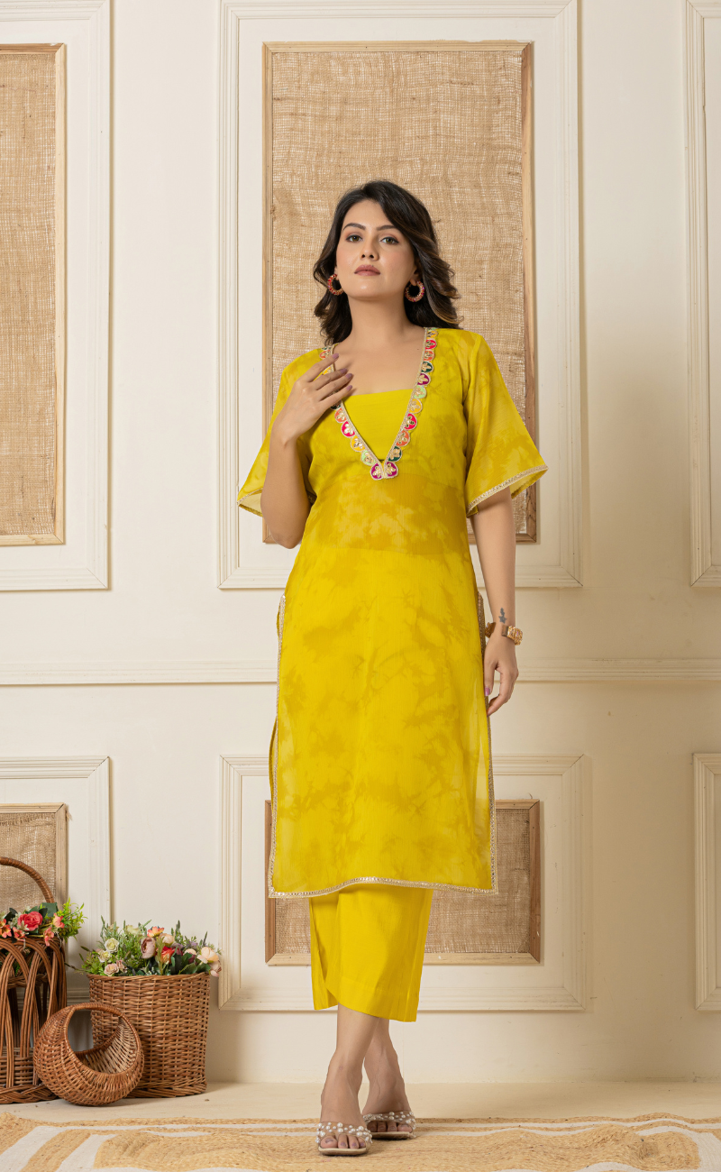 yellow kurta set for women