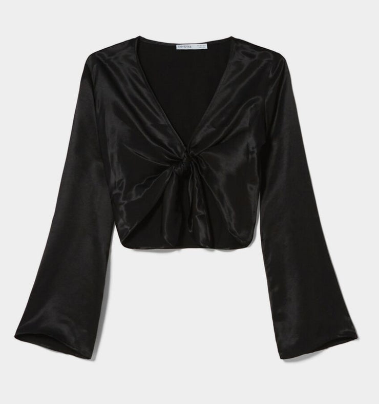 Long sleeves Satin Blouse with Knot