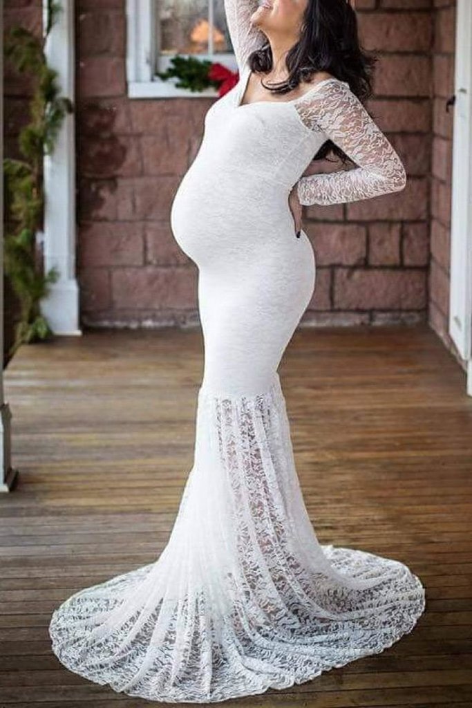 White Mermaid Maternity Gown for Photoshoot